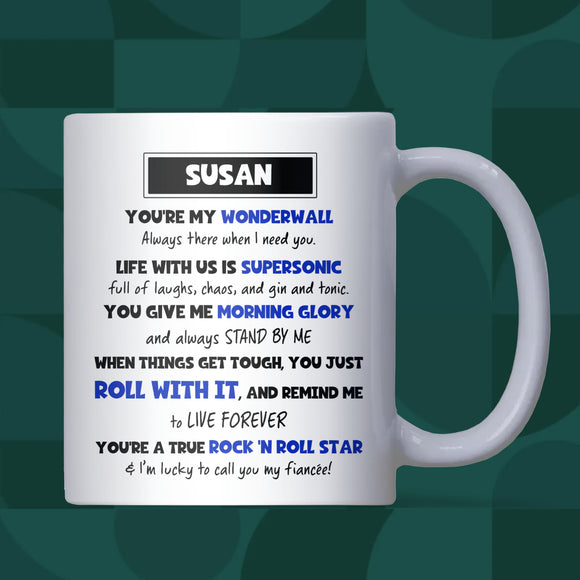 Oasis Lyrics Mug for Fiancée, Oasis Fan Gift, Oasis Birthday Gift for Fiancée, Oasis Christmas Gift Fiancee, Anniversary Gift for Fiancee