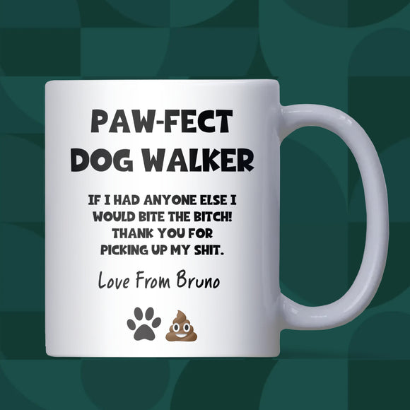 Personalised Funny Rude Paw-fect Dog Walker White Ceramic Mug, Funny Dog Walker Appreciation Gift, Dog Walker Christmas Gift