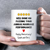 Annual Marriage Review Mug, Personalised Anniversary Performance Review, Funny Wife or Husband Anniversary Gift