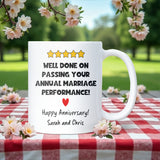 Annual Marriage Review Mug, Personalised Anniversary Performance Review, Funny Wife or Husband Anniversary Gift