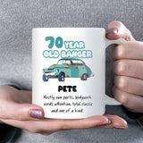 Funny 70 Year Old Banger Mug, Joke 70th Birthday Gift for Dad, Grandad, Husband or Uncle, Personalised 70th Birthday Cup