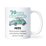 Funny 70 Year Old Banger Mug, Joke 70th Birthday Gift for Dad, Grandad, Husband or Uncle, Personalised 70th Birthday Cup
