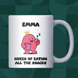 Queen of Eating All the Snacks Mug, Funny Snack Lover Gift for Her, Work Bestie Christmas Gift, Girlfriend or Wife Joke Mug