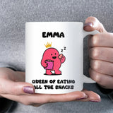 Queen of Eating All the Snacks Mug, Funny Snack Lover Gift for Her, Work Bestie Christmas Gift, Girlfriend or Wife Joke Mug