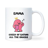 Queen of Eating All the Snacks Mug, Funny Snack Lover Gift for Her, Work Bestie Christmas Gift, Girlfriend or Wife Joke Mug