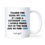 Funny Son Punch Mug, 18th or 21st Birthday Gift, Graduation or Christmas Present for Son, Proud Parent Coffee Cup