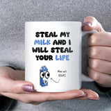 Stealing Milk Mug, Funny Office Coffee Cup, Secret Santa Gift for Colleague, Housemate Banter Mug