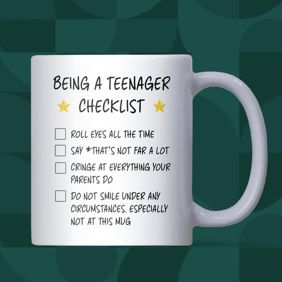 Funny Teenager Checklist Mug, Teenage Life Joke Mug, Funny Gift for Teenager, Teenager Birthday Gift Idea, 13th Birthday Gift, Sassy Teen
