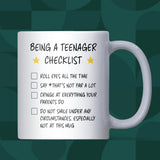 Funny Teenager Checklist Mug, Teenage Life Joke Mug, Funny Gift for Teenager, Teenager Birthday Gift Idea, 13th Birthday Gift, Sassy Teen