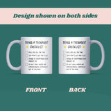 Funny Teenager Checklist Mug, Teenage Life Joke Mug, Funny Gift for Teenager, Teenager Birthday Gift Idea, 13th Birthday Gift, Sassy Teen
