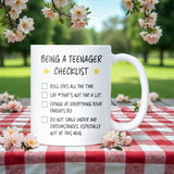 Funny Teenager Checklist Mug, Teenage Life Joke Mug, Funny Gift for Teenager, Teenager Birthday Gift Idea, 13th Birthday Gift, Sassy Teen