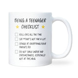 Funny Teenager Checklist Mug, Teenage Life Joke Mug, Funny Gift for Teenager, Teenager Birthday Gift Idea, 13th Birthday Gift, Sassy Teen