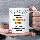 Work Besties Are Like Christmas Lights Mug, Funny Work Bestie Christmas Gift, Secret Santa for Colleague, Office Xmas Mug
